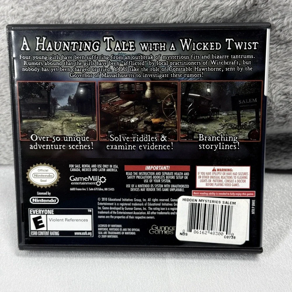 GameMill Hidden Mysteries Salem Secrets Nintendo DS Black Witch Trials 1692 CIB